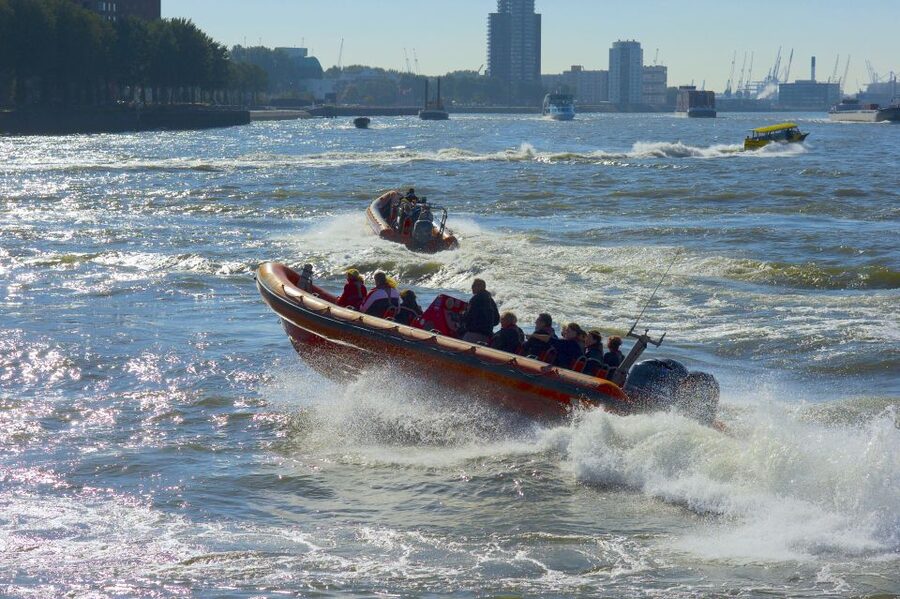 Rotterdam: Private Maas River Speedboat Cruise - Leaving central Rotterdam beside the Erasmus Bridge